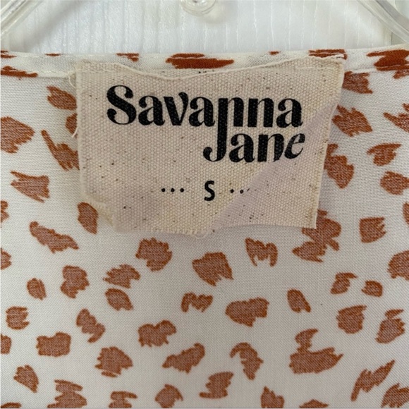 SAVANA JANE LEOPARD EMBROIDERED TOP, CREAM / CAMEL Sz Small - Picture 9 of 11